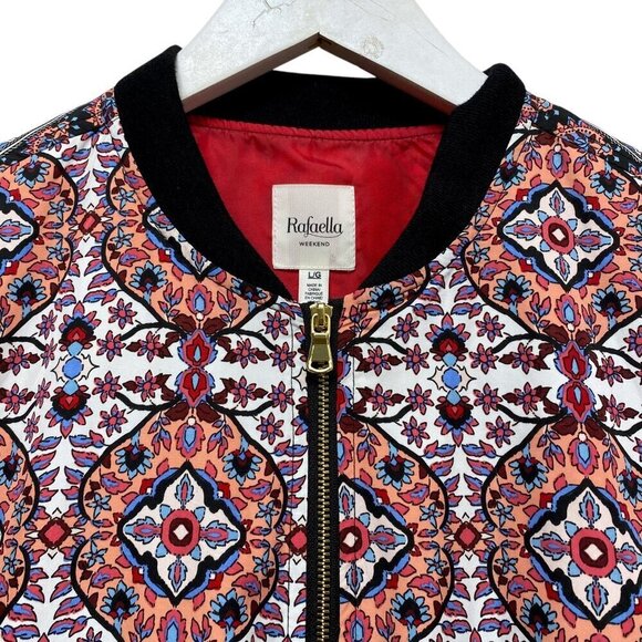 RAFAELLA Weekend Jacket Size Large Black Boho Print Zip Front Bomber Sportswear - Picture 2 of 10